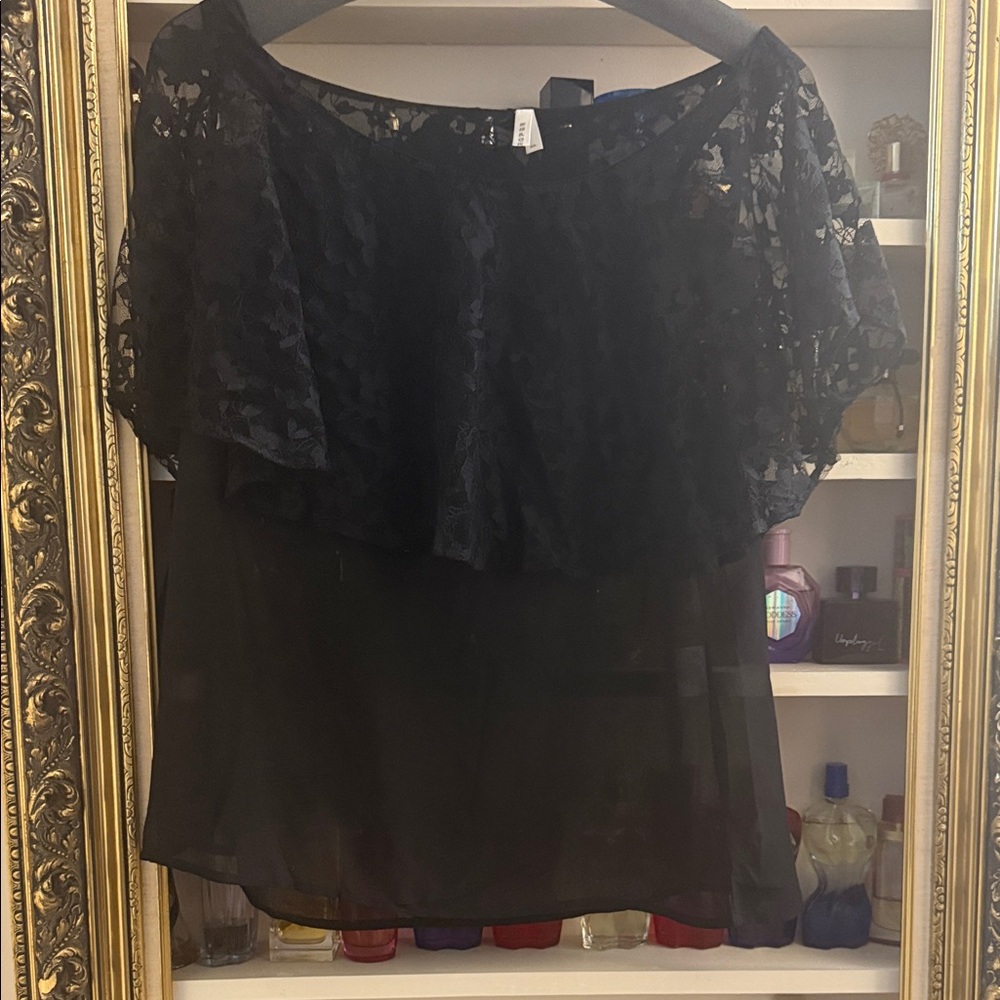 Roper Black Lace Overlay Blouse